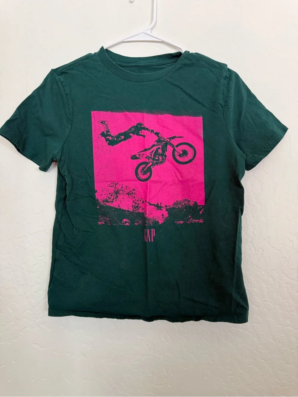 GAP Green Short-Sleeve Tee with Pink Motocross Square